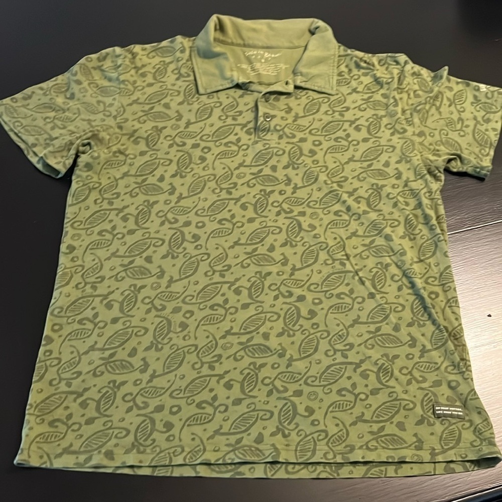 Life is Good Golf Polo Shirt Mens Medium Green Abstract Print Cotton Short Slv